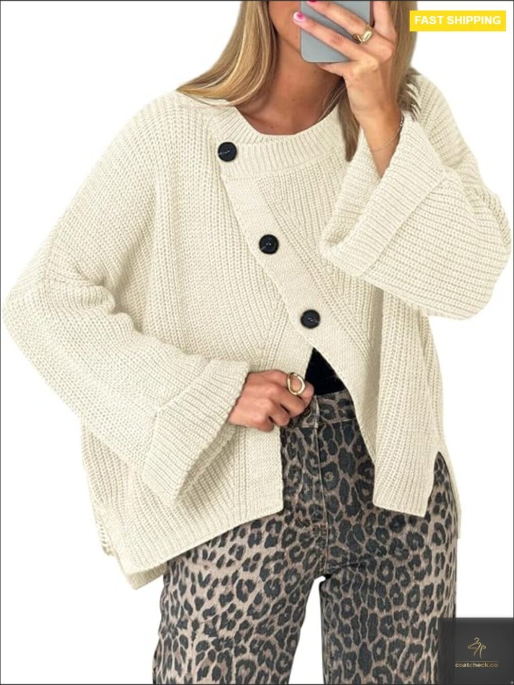 Chunky Cable Knit Cardigan Sweater Oversized Loose Fit Button Down Crewneck